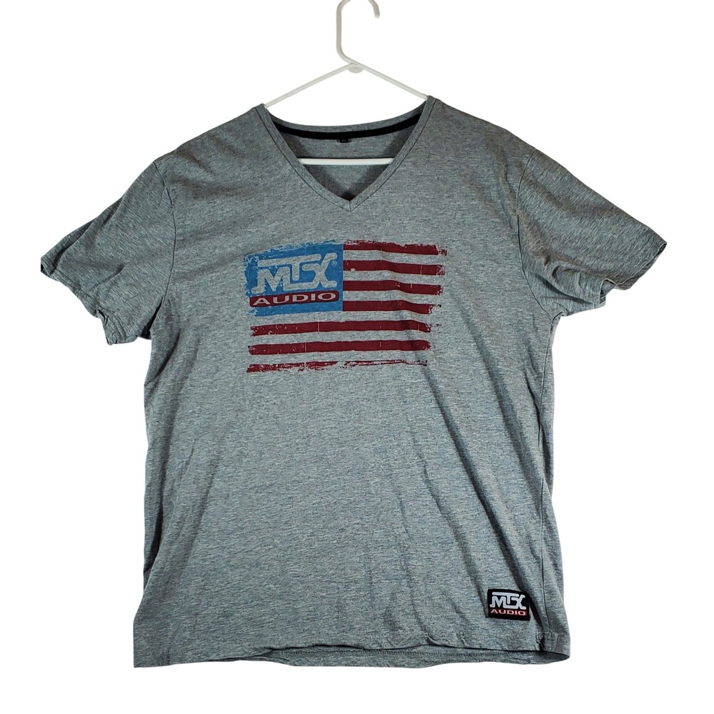 MTX Audio American Flag V Neck T Shirt Gray XL Mens‎ Womens Graphic Tee